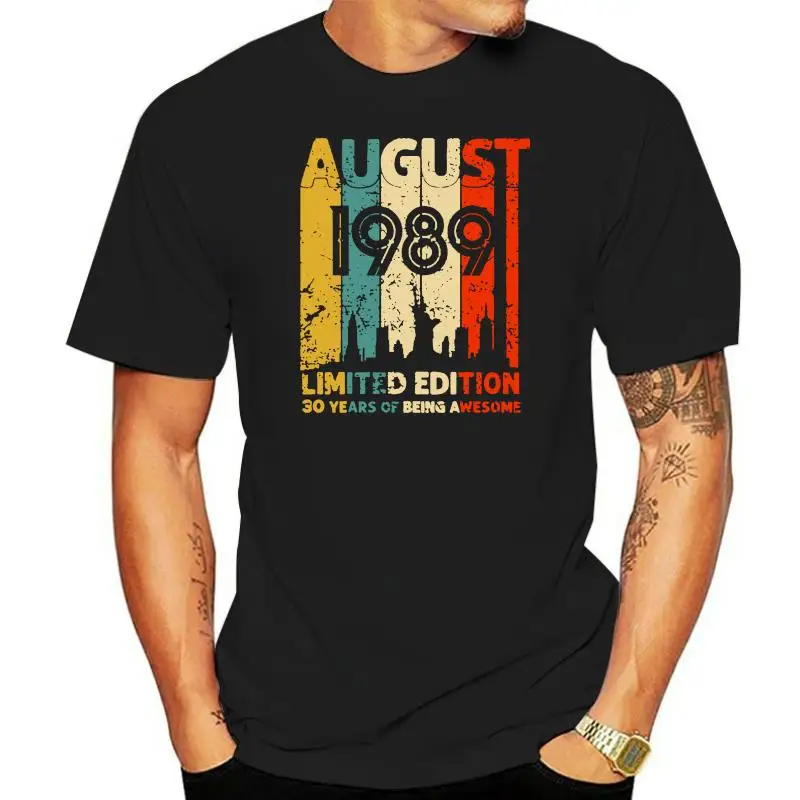 Vintage August 1989 Shirt 30 Year Old Tee 1989 Birthday Gift T-Shirt Mem Black Hip-Hop Tee Shirt