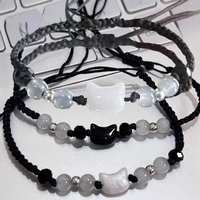 2pcs Natural Moonstone Obsidian Bracelets Couple Minimalist Bracelet Handmade Cute Black White Cat Bracelet Party Jewelry Gifts