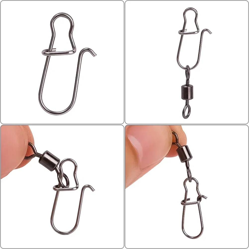 Amerikanische Angelwirbel mit verstärktem Stahlstift, Hochleistungs-Leinenclip-Schnappverbinder für Outdoor-Meeres-, Karpfen- und Köderangelzubehör – Detail 13