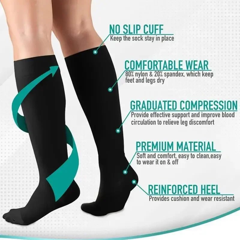 1 Pair Below Knee Support Stockings Varicose Vein Circulation Compression Sporting Socks Open or Closed Toe StyleS-XXL