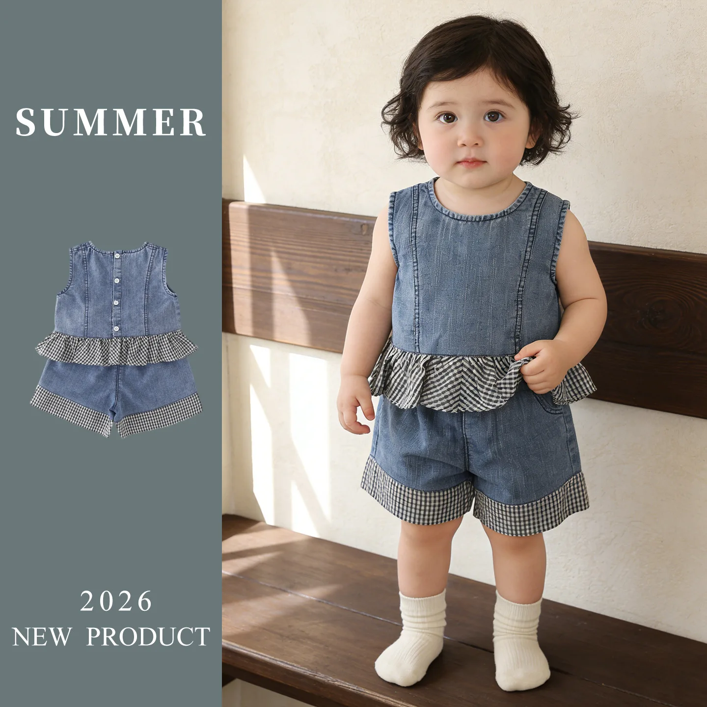 Two Piece Set Baby Clothes Summer Dress Girl Baby Cowboy Set Super Cute Tank Top Shorts Baby Summer Thin