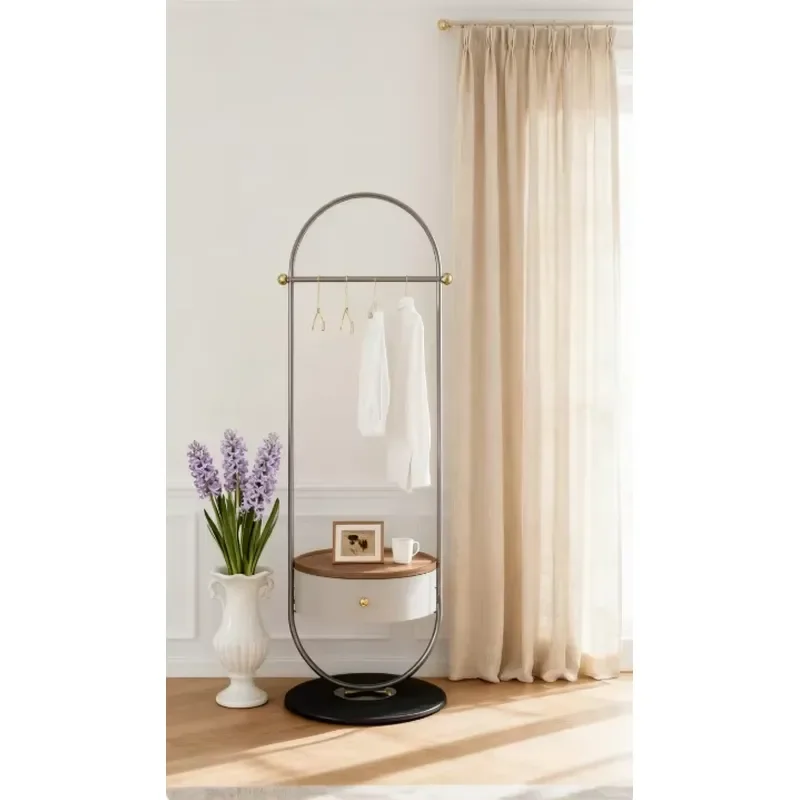 Modern Portable Stainless Steel Closet Wardrobe with Leather Horse Saddle Clothing Hat Rack Simple Clothes Organizer Coat