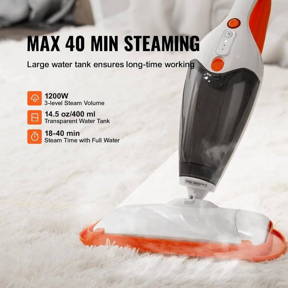 Steam Mop, 5-in-1 Floor Steamer, with 4 Replaceable Brush Heads, Floor Steam Cleaner Natural Floor Mop with 2pcs Pads