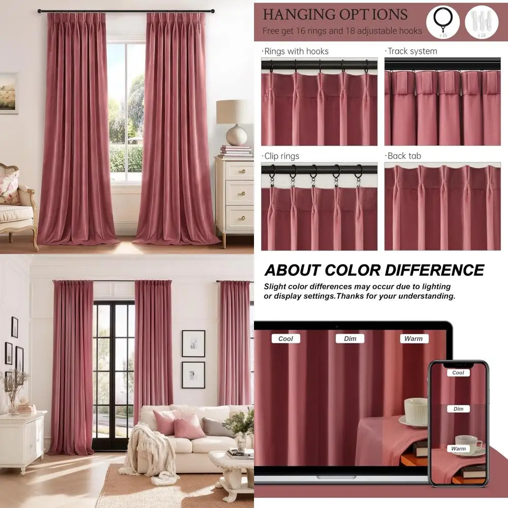 

Роскошные бархатные шторы длиной 96 дюймов, комплект из 2 панелей, мягкий бохо-стиль, плиссировка с эффектом затемнения и термоизоляции, 40x96