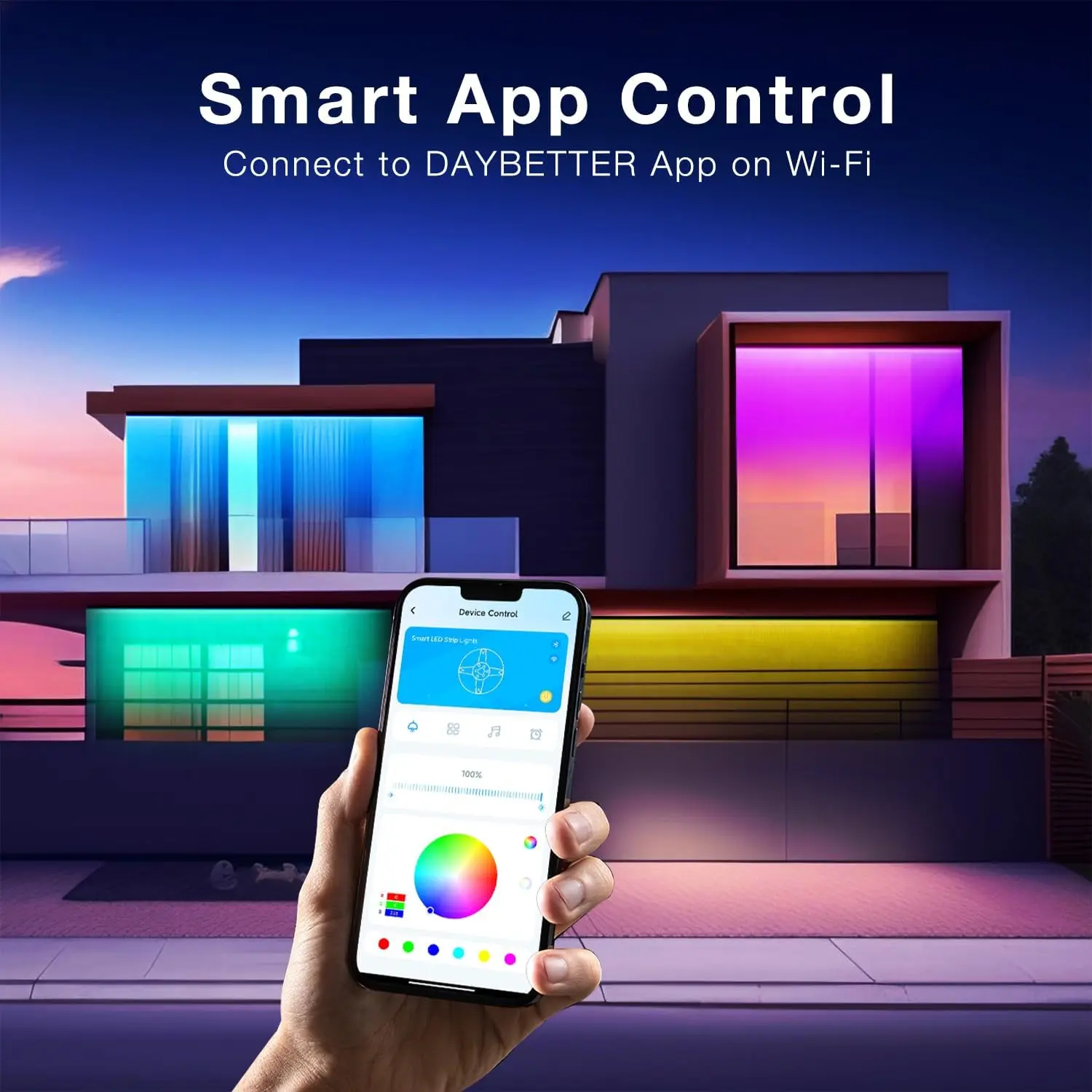 Tira de luces LED impermeables para exteriores, control inteligente por aplicación WiFi, cambio de color con Alexa y asistente de Google, sincronización de música, 32,8 pies