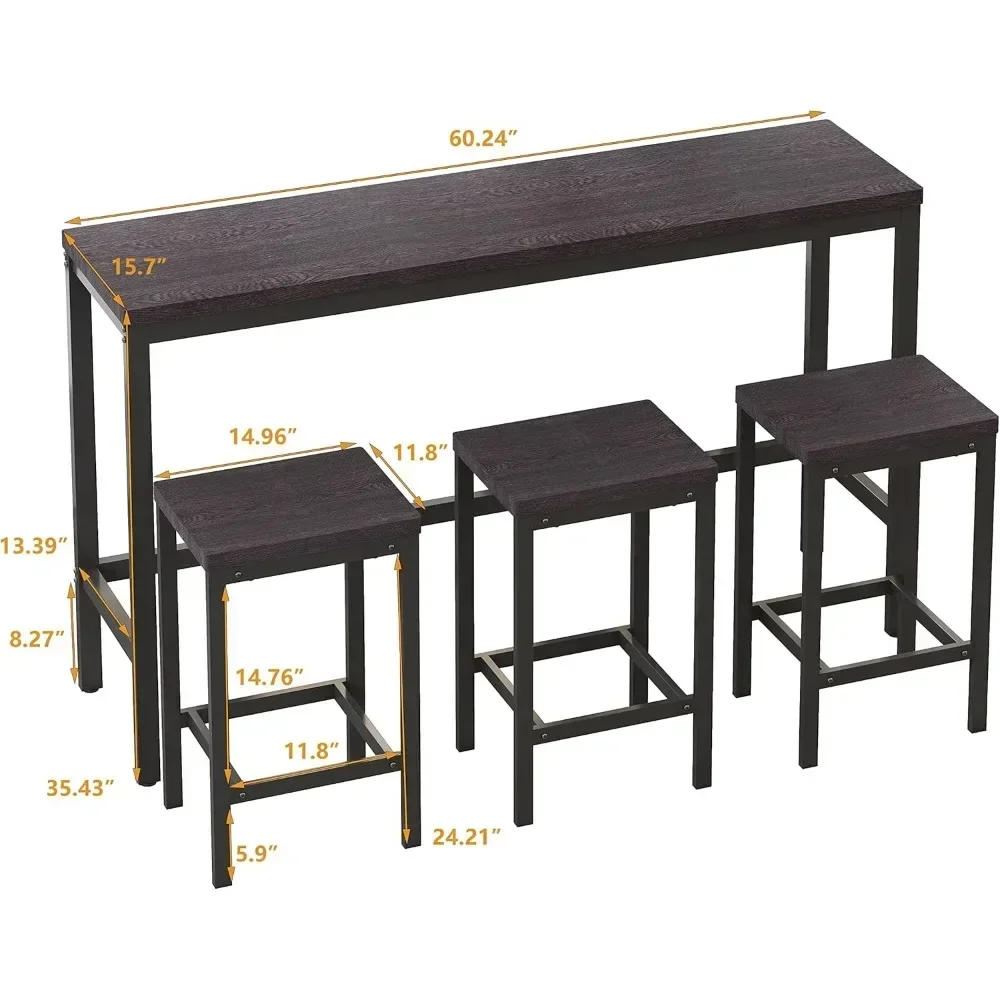 Conjunto de mesa de jantar de 4 peças, economia de espaço para casa, mesa de bar longa de 60 "com 3 bancos, conjunto de móveis modernos para sala de jantar