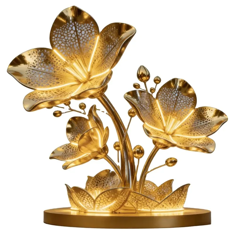 Modern garden decoration stainless steel polished flower sculpture