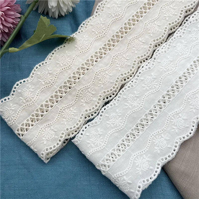 3Yard/Lot Beige Apricot Welle Rand Stickerei Baumwolle Spitze Trim 7,5 CM Breite DIY Kleidung Rock Hause Textil weichen Stoff Dekoration – Detail 3