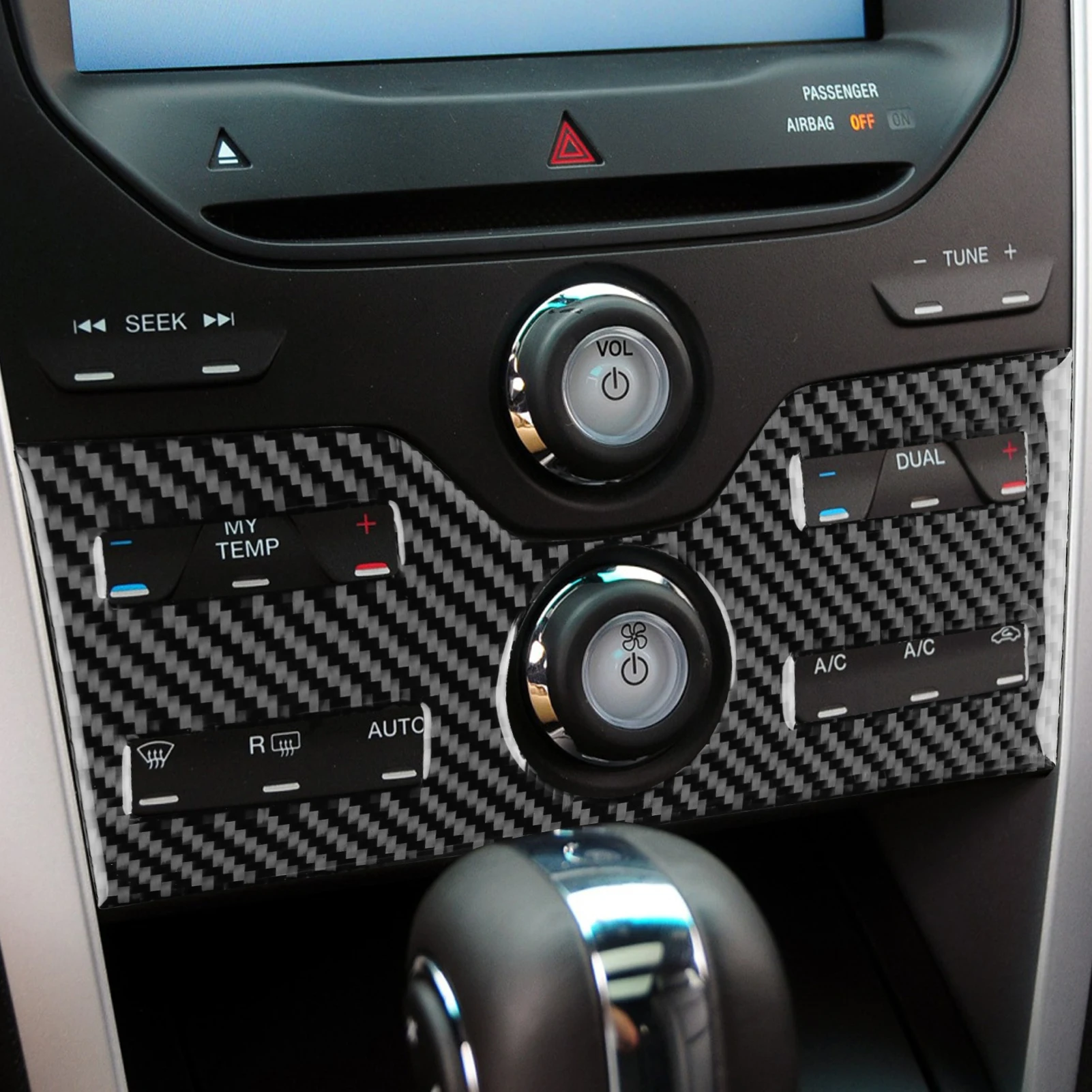 لفورد اكسبلورر 2011-2014 تعديل ألياف الكربون سيارة تكييف الهواء التحكم الحافة الداخلية اكسسوارات ملصق مزخرفة