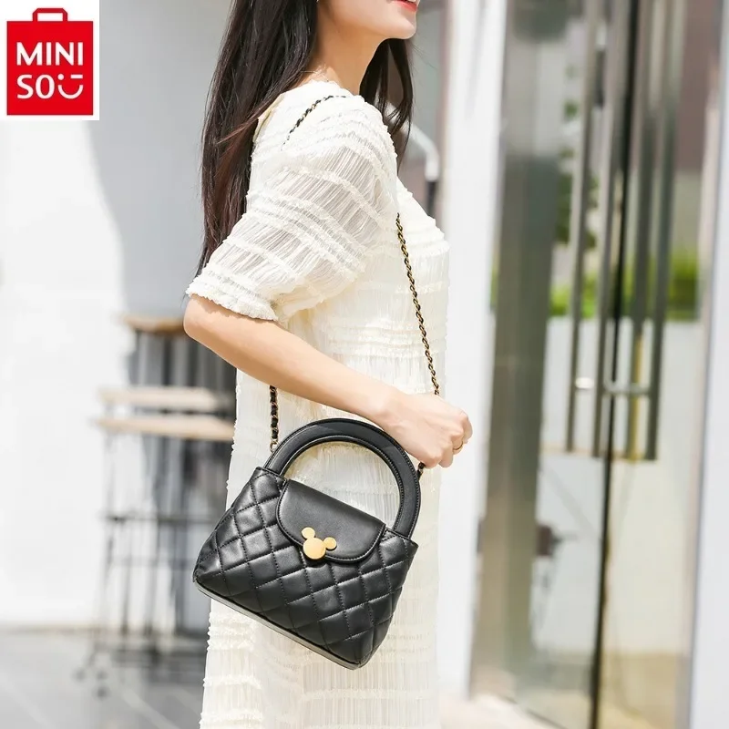 MINISO Disney High Quality Metal Mickey Lock Buckle Women's Fashion Large Capacity Sweet Versatile One Shoulder Chain Handbag