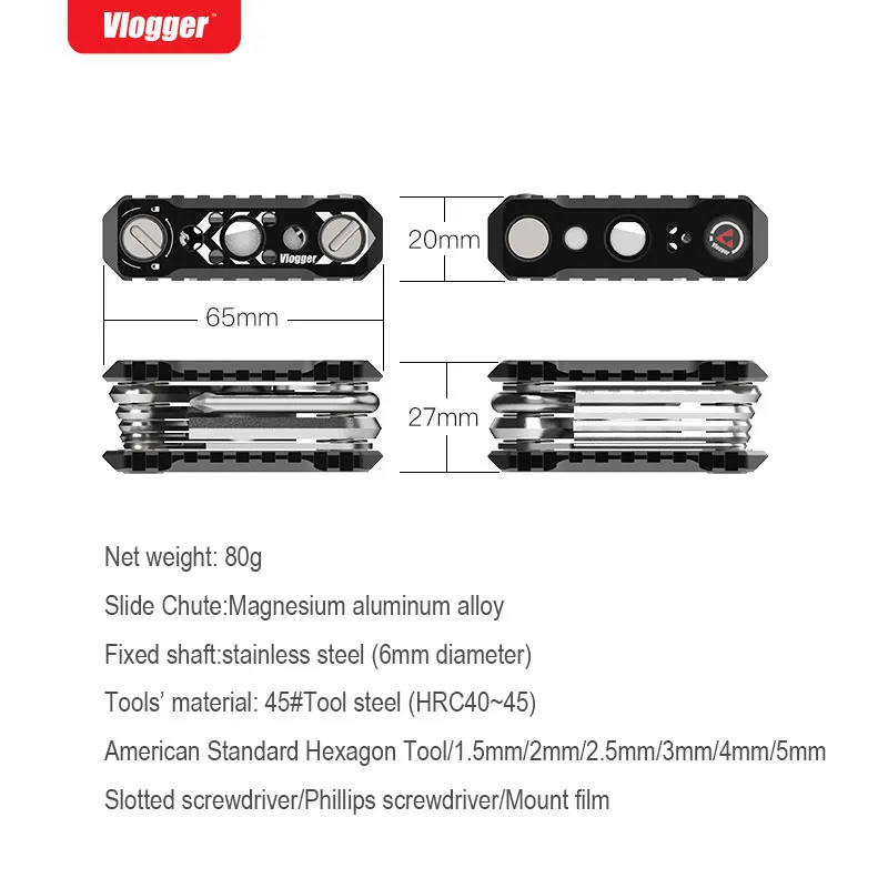 Vlogger Universal DSLR Camera Rig Folding Tool Set with Screwdrivers 1/43/8 Tool Set DSLR Camera Rig Folding Tool Set Photograph