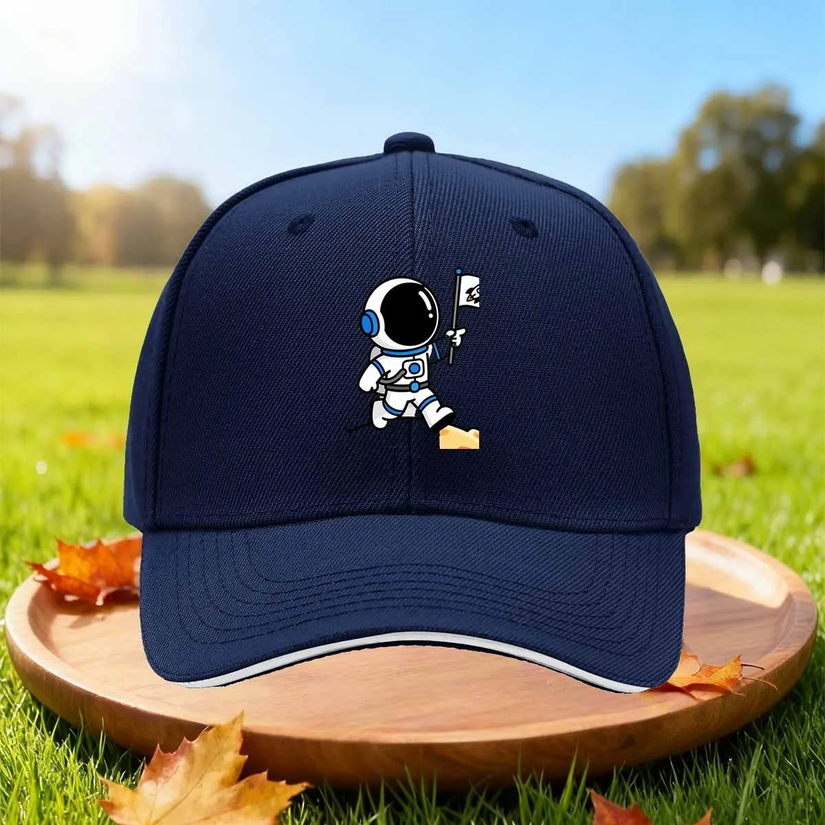 Astronaut On Moon Baseball Cap Adjustable Polyester Outdoor Curved Brim Hat