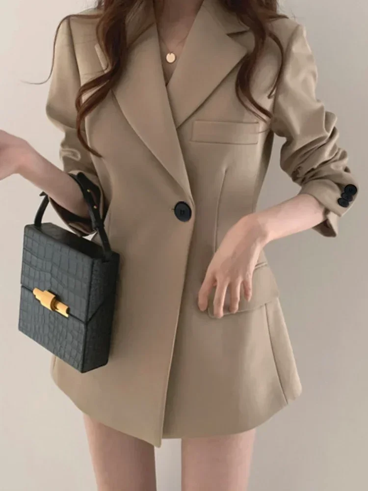 New in Elegant Stylish Women\'s Blazers Coats Office Lady Blazer for Women Jacket Khaki Top Loose Trendy Outerwear Women Clothing