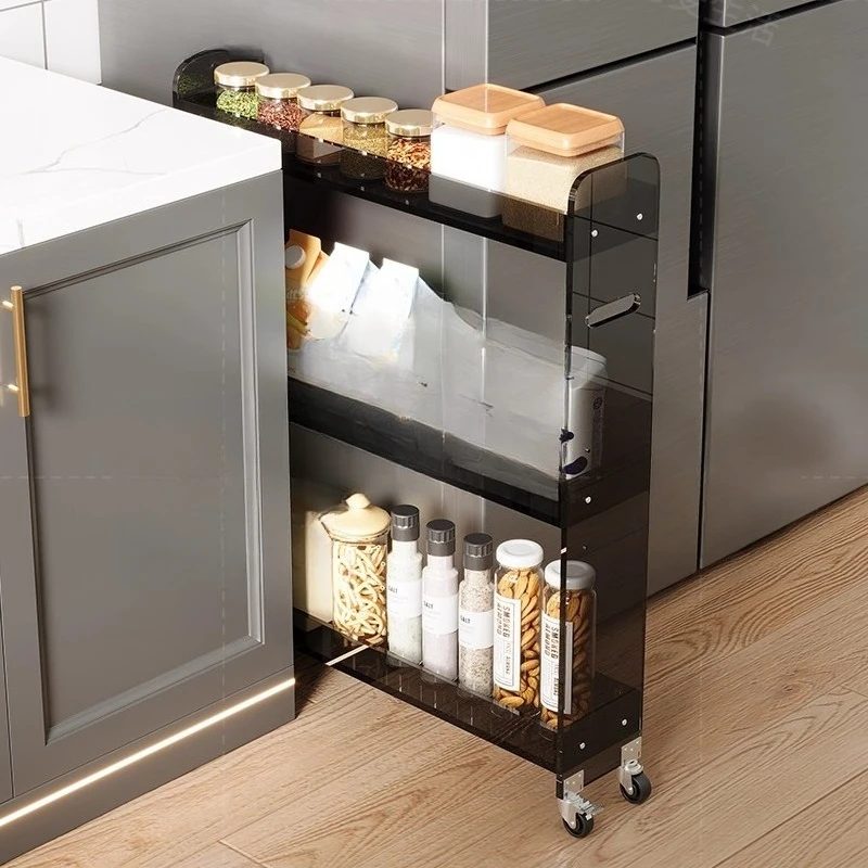Removable kitchen crevice rack floor-to-ceiling multi-layer refrigerator side trolley
