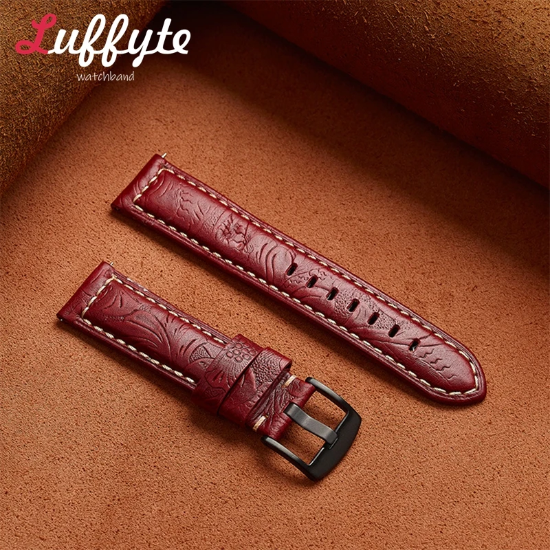 헤드 레이어 소 가죽 유니버설 스트랩 20mm 22mm 24mm 26mm 지능형 스포츠 가죽 스트랩 맞춤형 새겨진 가죽 밴드