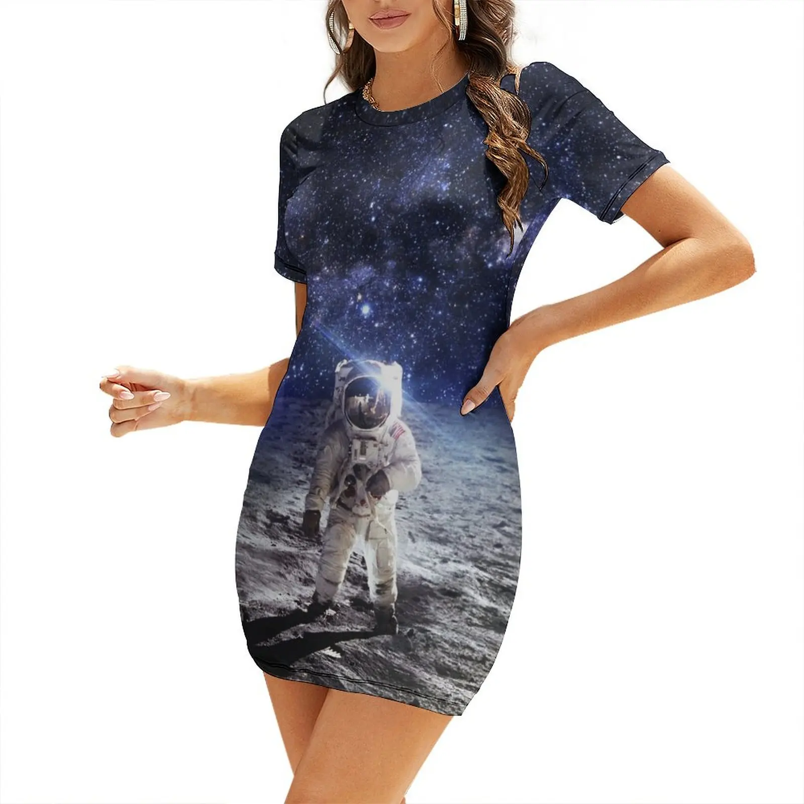 

Space Astronaut Moon Landing Alien Galaxy Short-Sleeved Dress festival outfit women dresses ladies 2025 summer Dress