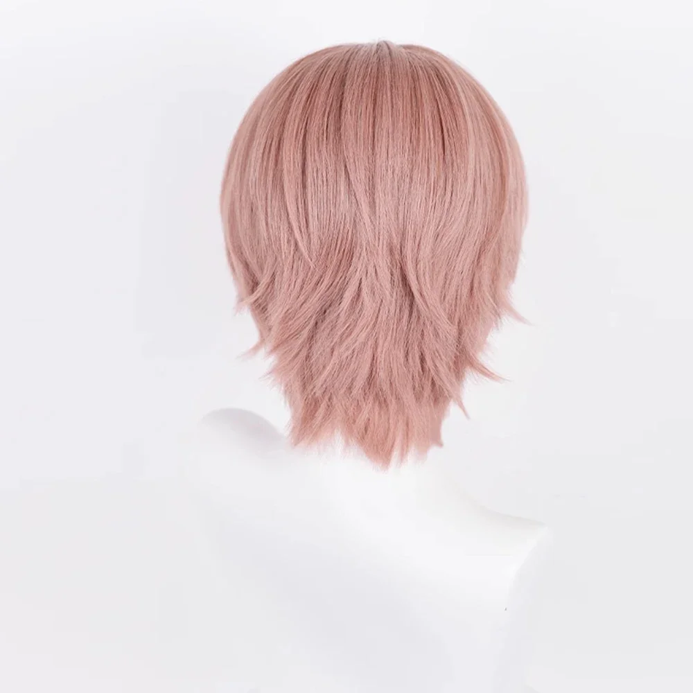 Pink Orange Synthetic Short Straight Wig Middle Part Men Anime Game Cosplay Fluffy Hair Heat Resistant Wig for Daily Party