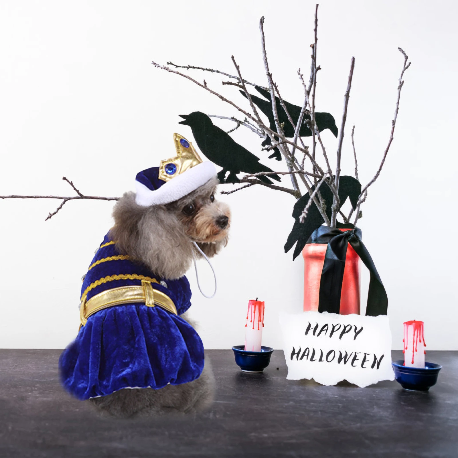 

1 set Novelty Halloween Pet Costume Red Acrylic Dog Cat Clothes Visor Transformation Outfit Comfortable SDZ98 S Size For Small