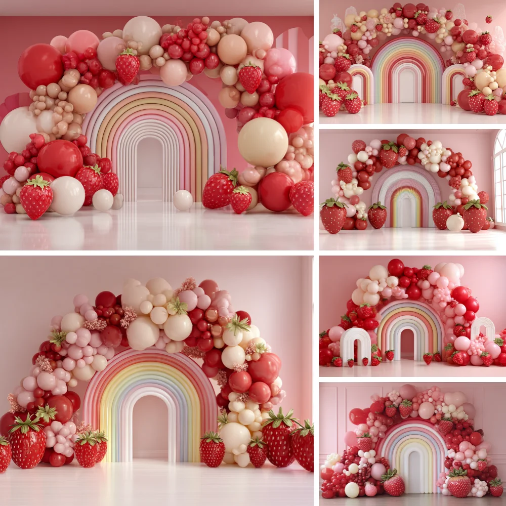 Sweet Strawberry Photography Background Summer Fruit Balloon Kids Birthday Party Cake Smash Portrait Decor Barkdrop Photo Studio