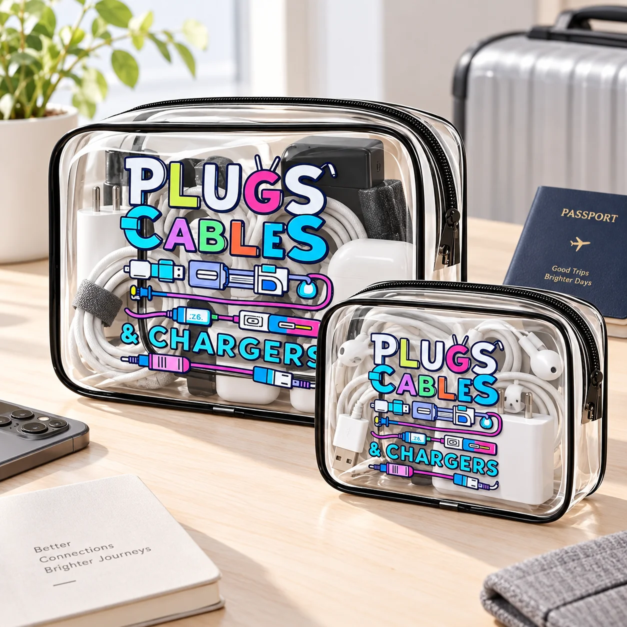 Tech Accessories Travel Organizer Pouch - Organizer tas voor elektronica, transparante PVC