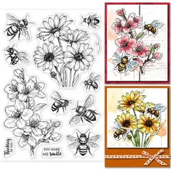 Bee Flower Clear Stamp Flowers Plants Clear Rubber Stamps Insect Bees Silicone Stamps for DIY Scrapbooking Photo Album