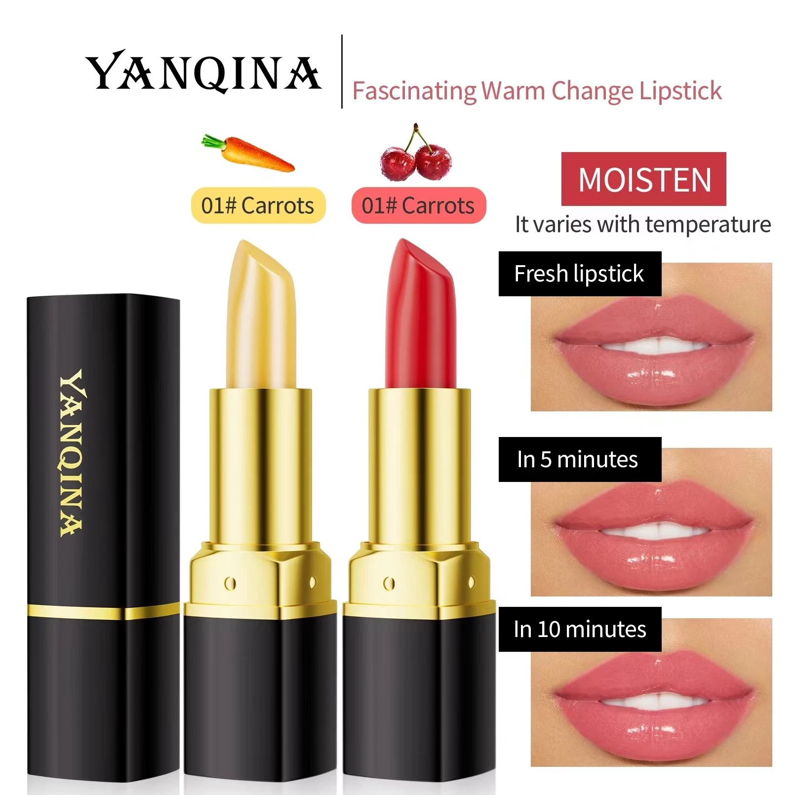 Yanqina ลิปสติกเปลี่ยนสีอบอุ่น2สีให้ความชุ่มชื้นกันน้ำลิปสติกแบบไล่ระดับสีไม่ซีดจางลิปบาล์มซ่อมใหม่