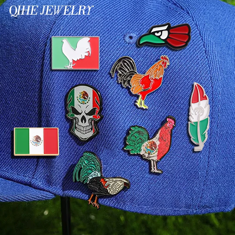 Cartoon Mexican Metal Hat Pins Custom Mexico Flag Skull Brooch Golf Marker Hat Clip Golf Hat Badge National Emblem Patriotic Pin