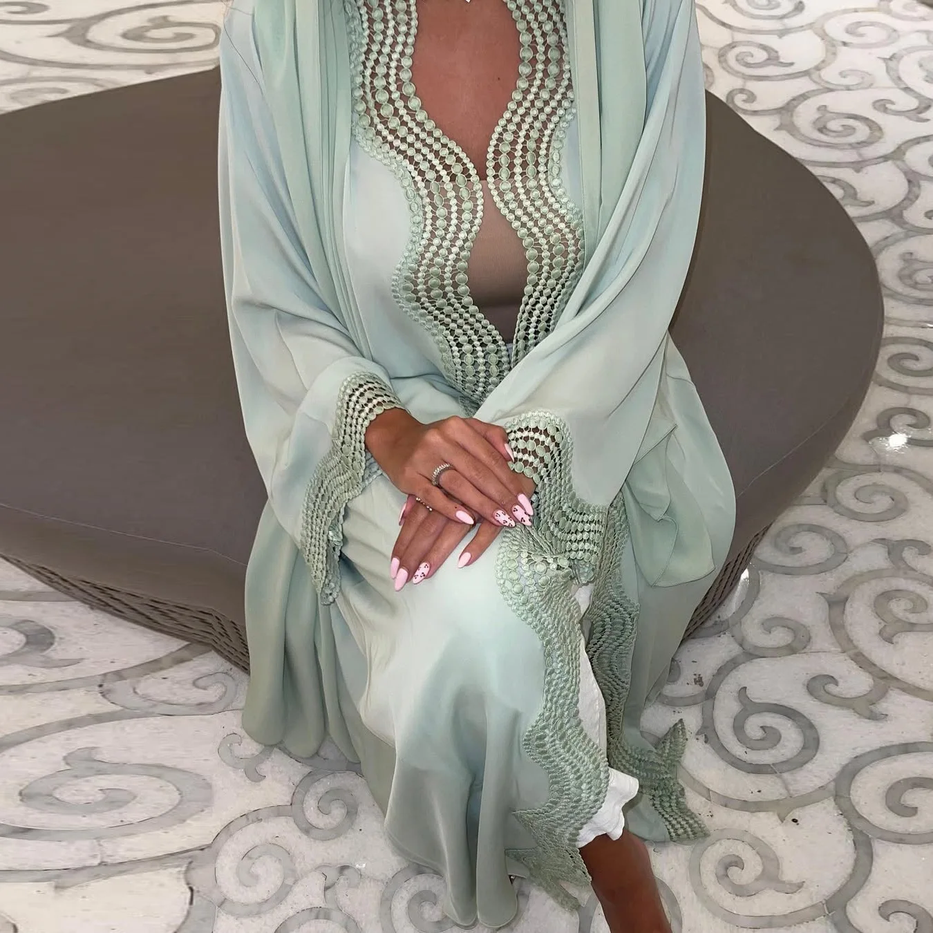 

Luxury Islamic Clothing Elegant Open Abaya Cardigan for Women Muslim Modest Wedding Autumn Breathable Polyester Dubai Abaya