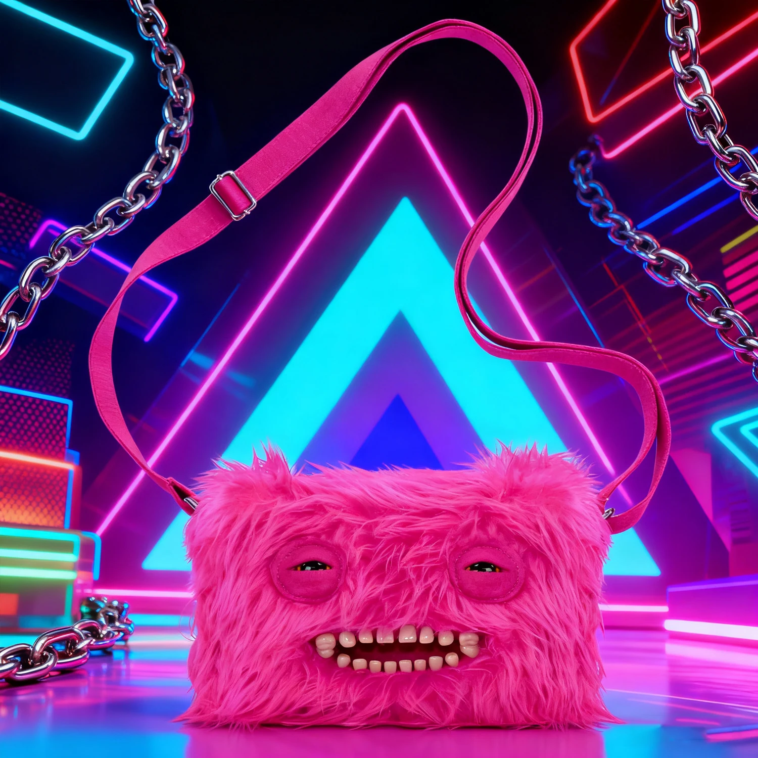 Fuggler feio dente monstro saco de pelúcia crossbody saco bonito bolsa de pelúcia mochila kawaii carteira meninas dos desenhos animados animal com alça de corrente