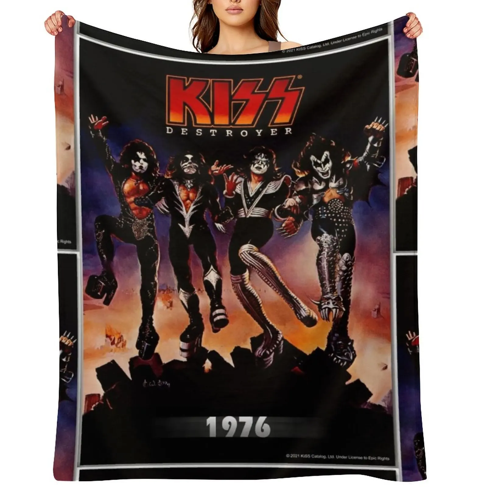 

KISS  the band - Destroyer Year 1976 Throw Blanket Plaid on the sofa Hair Luxury Cute Plaid Blankets