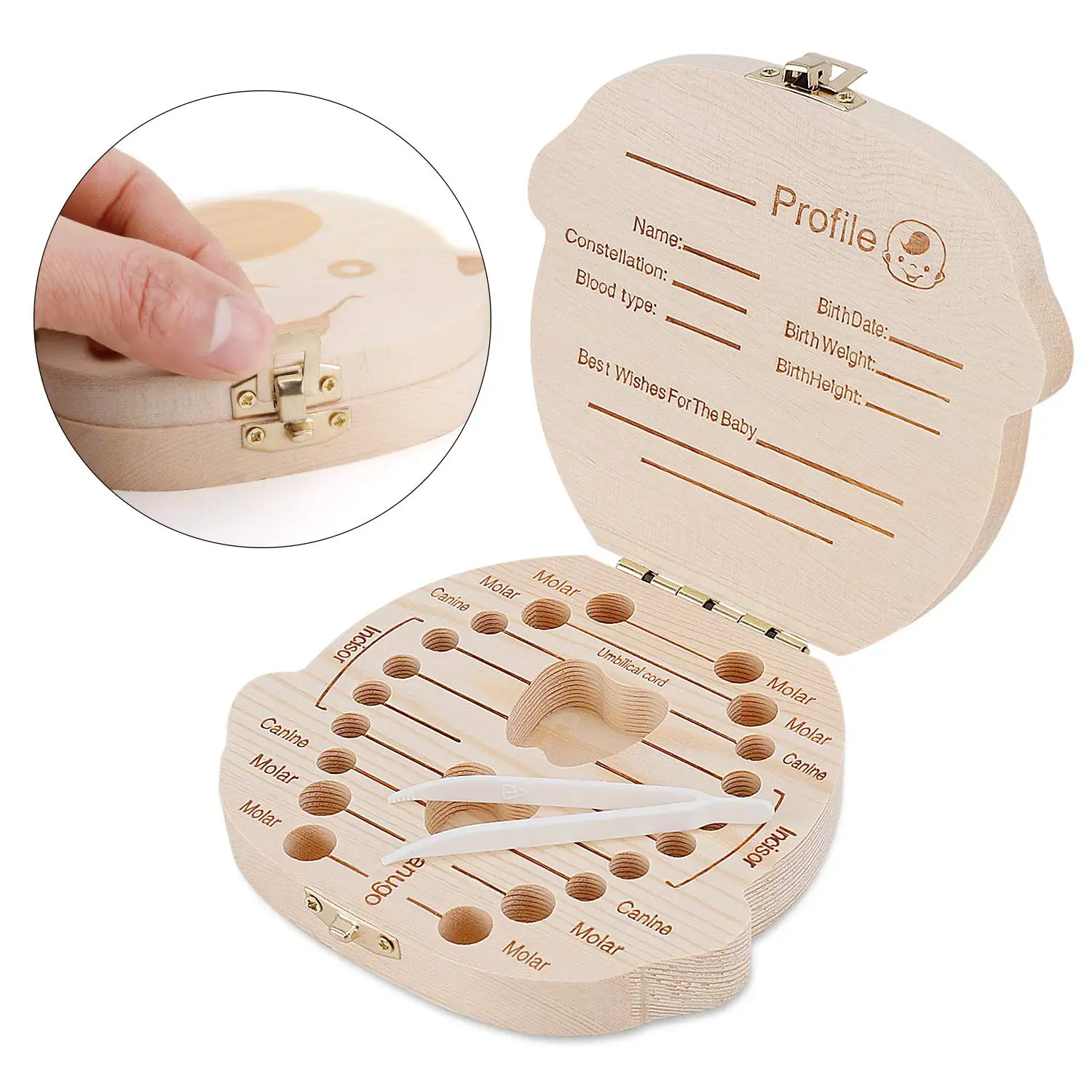 1PCS New Design Pine Wooden Baby Teeth Box With Lid Baby Teeth Memory Storage Organizer Keepsake Box For Kids Teenagers Milk Teeth Collection Souvenir Box Indoor Baby Memory Gift Universal Size Random Blind Box Sent Randomly
