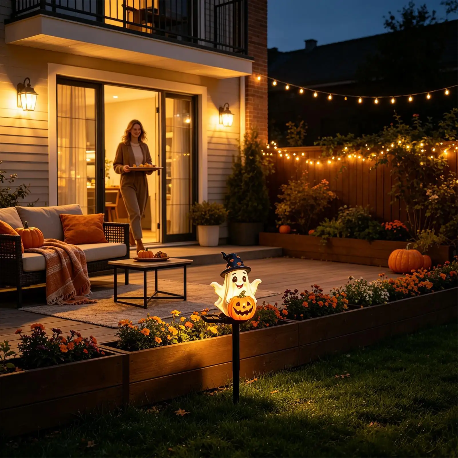 Halloween Stake Lights Spooky Weatherproof Outdoor Decoration Solar Ghost Lights Pumpkin Stakes For Garden Courtyard Patio Lawn