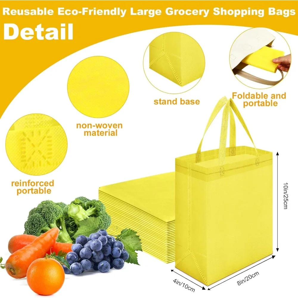 ถุงผ้าแบบใช้ซ้ำได้ แพ็ค 200 ใบ ขนาด 8x4x10 นิ้ว ถุงช้อปปิ้งแบบไม่ทอพร้อมหูหิ้ว เหมาะสำหรับใส่ของชำและของขวัญ น้ำหนักเบา