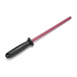 Professional 10 Inch Ruby Ceramic Sharpening Rod, 3000 Grit Honing Rod for Kitchen Knives, with Ergonomic Handle & Hanging Hole