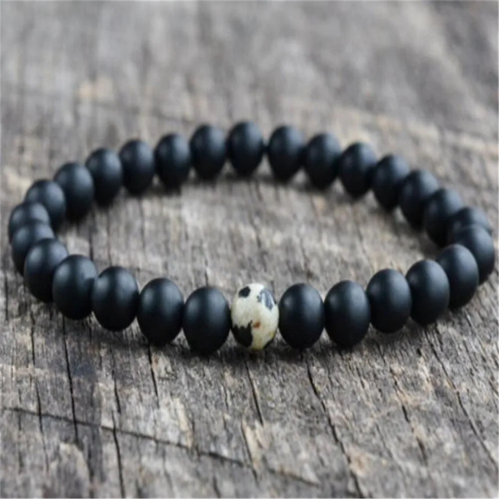 

6mm Obsidian Spotted Stone Mala Bracelet Gemstone 7inches Adjustable Unique Charm Wear Prayer