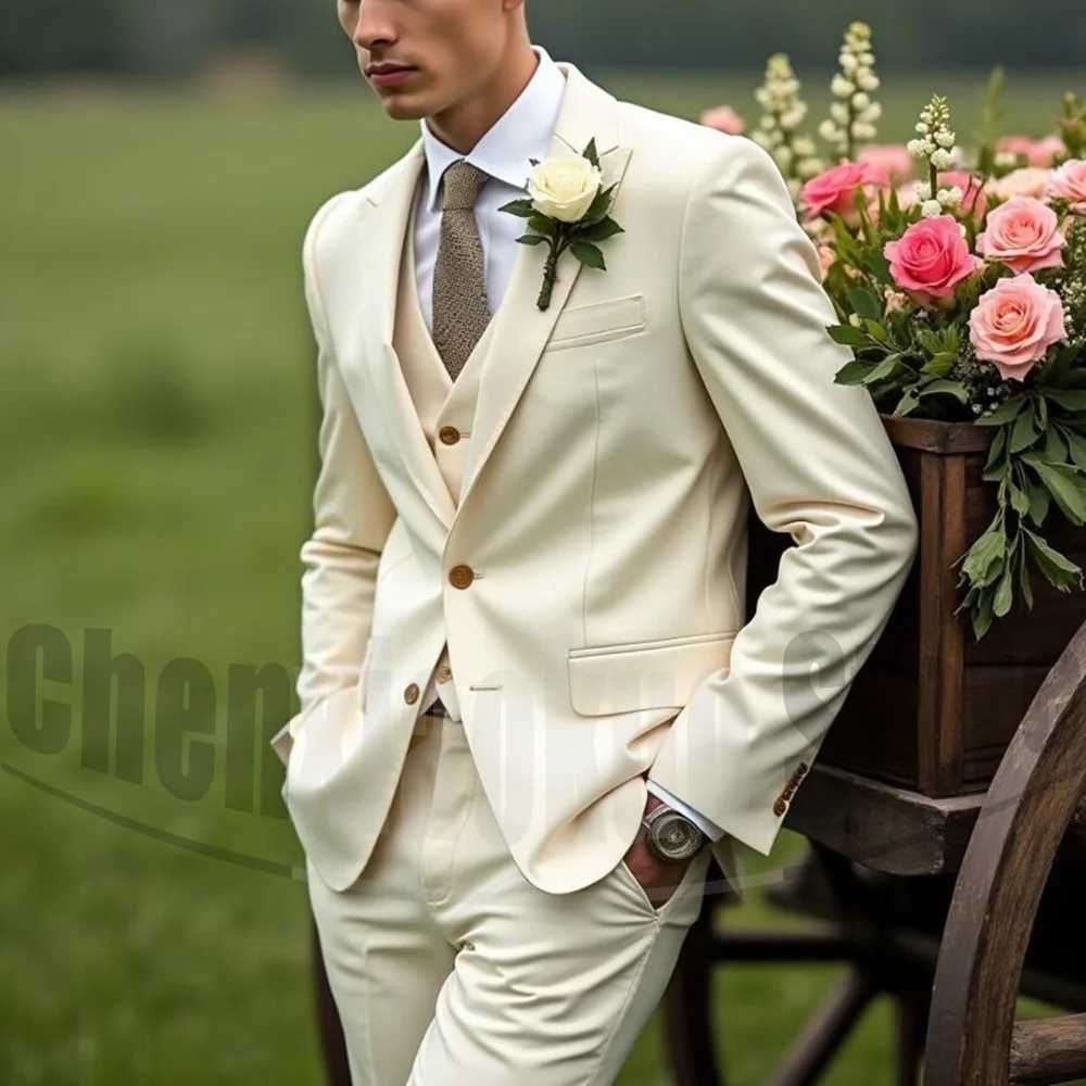 

Elegant Men Suits 3 Pieces Chic Formal Banquet Wedding Party Tuxedos Fashion Prom Slim Peak Lapel Single Breasted Male Suit
