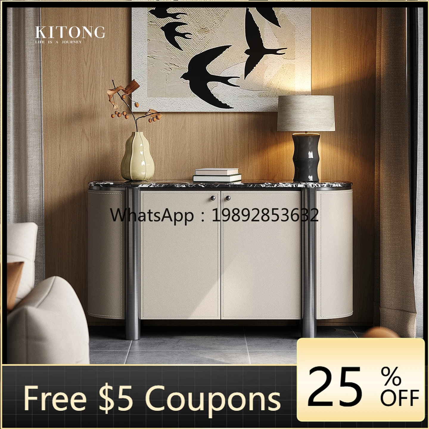 

YFY High-End Entryway Cabinet Living Room Entrance Solid Wood Sideboard Italian Light Luxury Doorway Decorative Cabinet