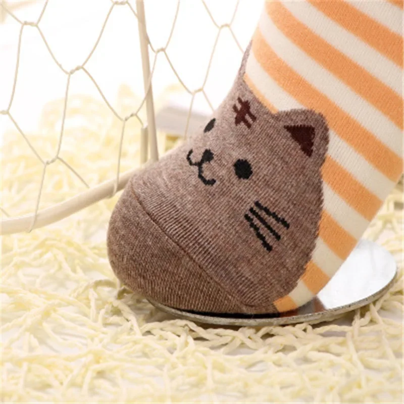 3Pairs/lot New Fashion Women Socks Cartoon Cat Footprints 3D Animals Style Striped Kawaii Sock Lady Floor Meias Socks for Female