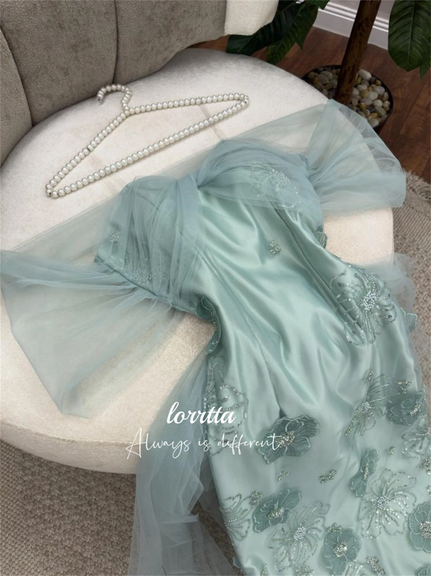 Lorrtta Graduation Gown Satin Eid Dress 3D Flower Decoration Mesh Evening Wedding Party Dresses for Special Events Ball Gowns