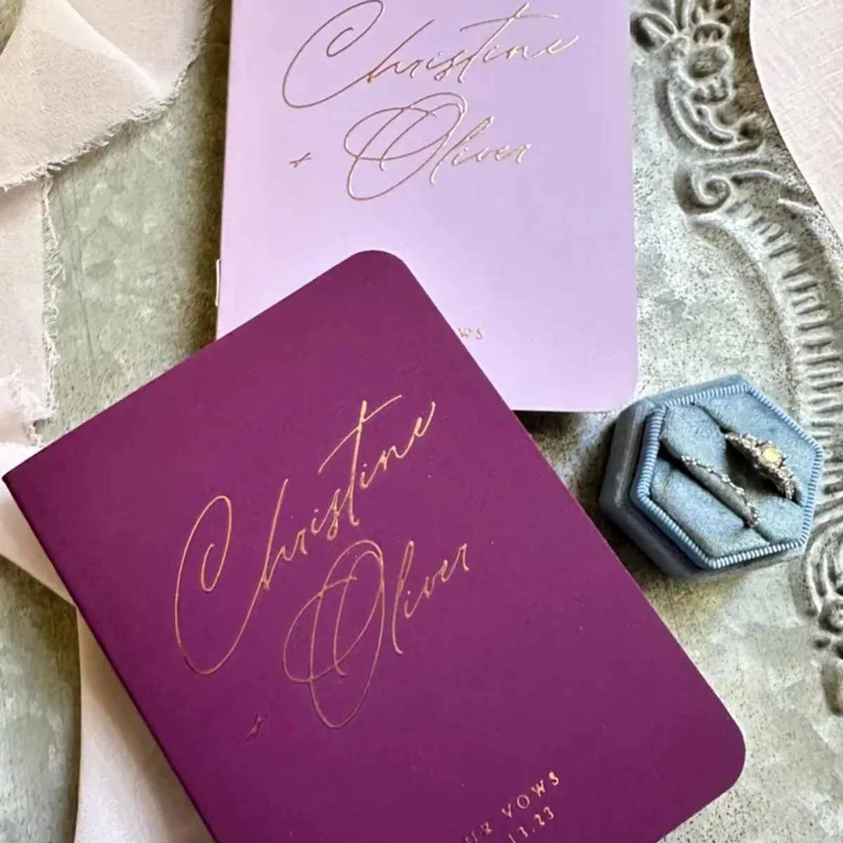 

Personalized Mauve & Purple Vow Books Set of 2, Custom His & Hers Calligraphy Vow Notebook, Multiple Colors Options Available