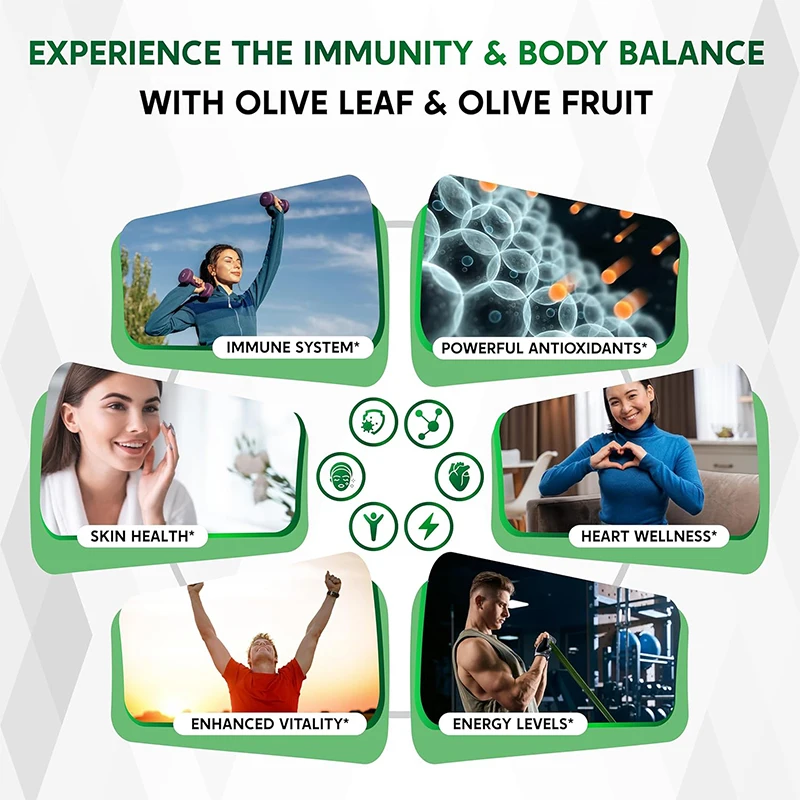 9100mg of Olive Leaves and Fruits Contain 60% Hydroxytyrosol, Along with Black Seed Oil and Black Pepper, in 60 Capsules