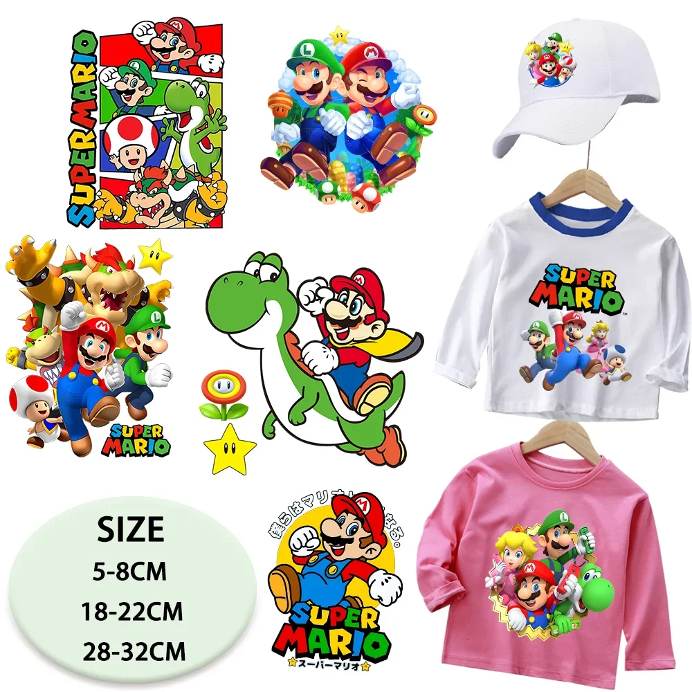 Super Bros Iron on Patches T-Shirt Cap Hoodie Clothes Decals Patches DIY Anime Cartoon Figure Heat Transfer Sticker Patches Gift