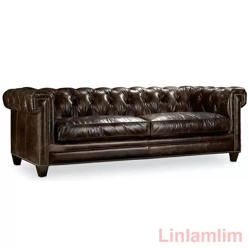 Luxury Leather Chesterfield Sofa – 3-Seater Tufted Couch 2
