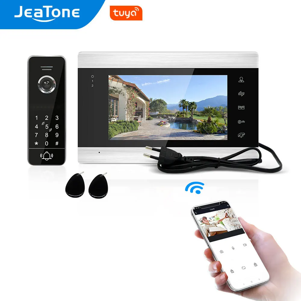 Jeatone Tuya Smart Wifi Video Deurtelefoon Huis Intercom Toegangscontrole Systeem Code/Rfid Card/App/Screen unlock, bewegingsdetectie