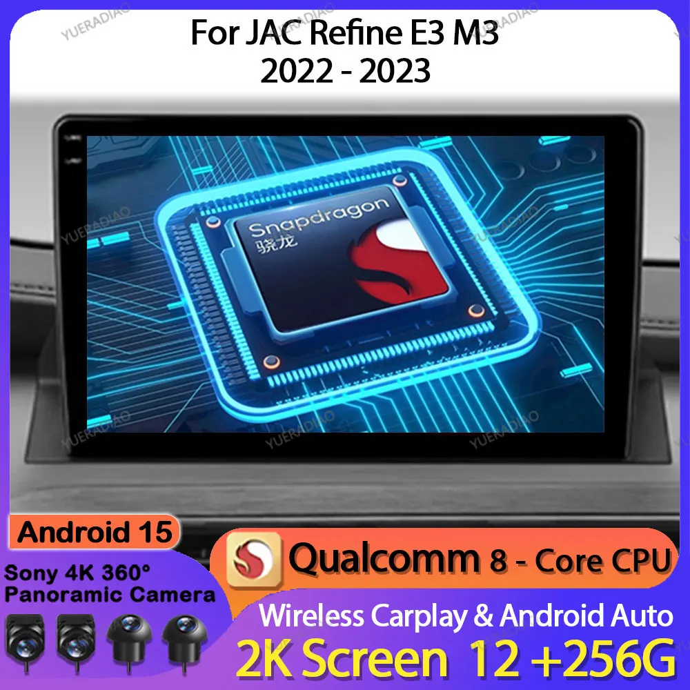 Autoradio Android 15 pour JAC affiner E3 M3 2022 – 2023, unité principale GPS NAVI, lecteur vidéo multimédia stéréo, 4G LTE 5G WIFI 2DIN QLED