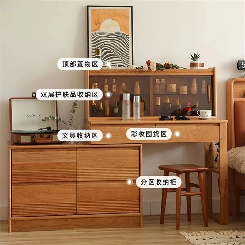 Cherry wood log solid wood chest dresser, integrated makeup table, bedside cabinet, bedroom l desk makeup table