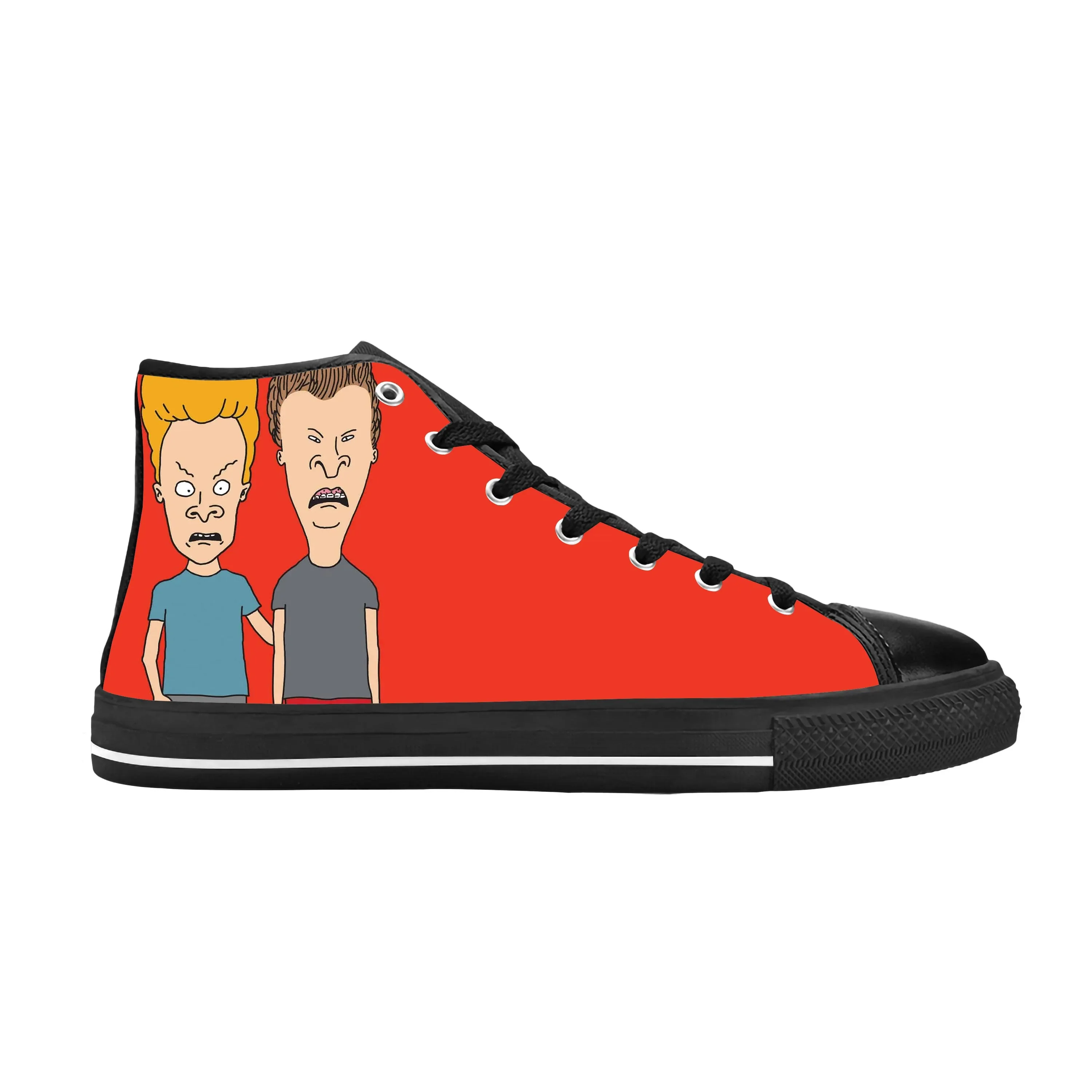 Desenhos animados Beavis Casual Cloth Shoes para homens e mulheres, Butt Head Sneakers, Top alto, confortável respirável Sneakers, Rock N Roll, quente, impressão 3D