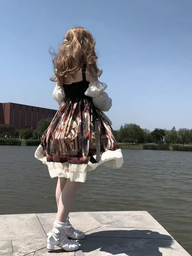 Jsk Dress Women Sweet Lace Bow Sleeveless Party Vintage Victorian Elegant Lolita Princess Dresses Girls Chic Wedding Vestidos