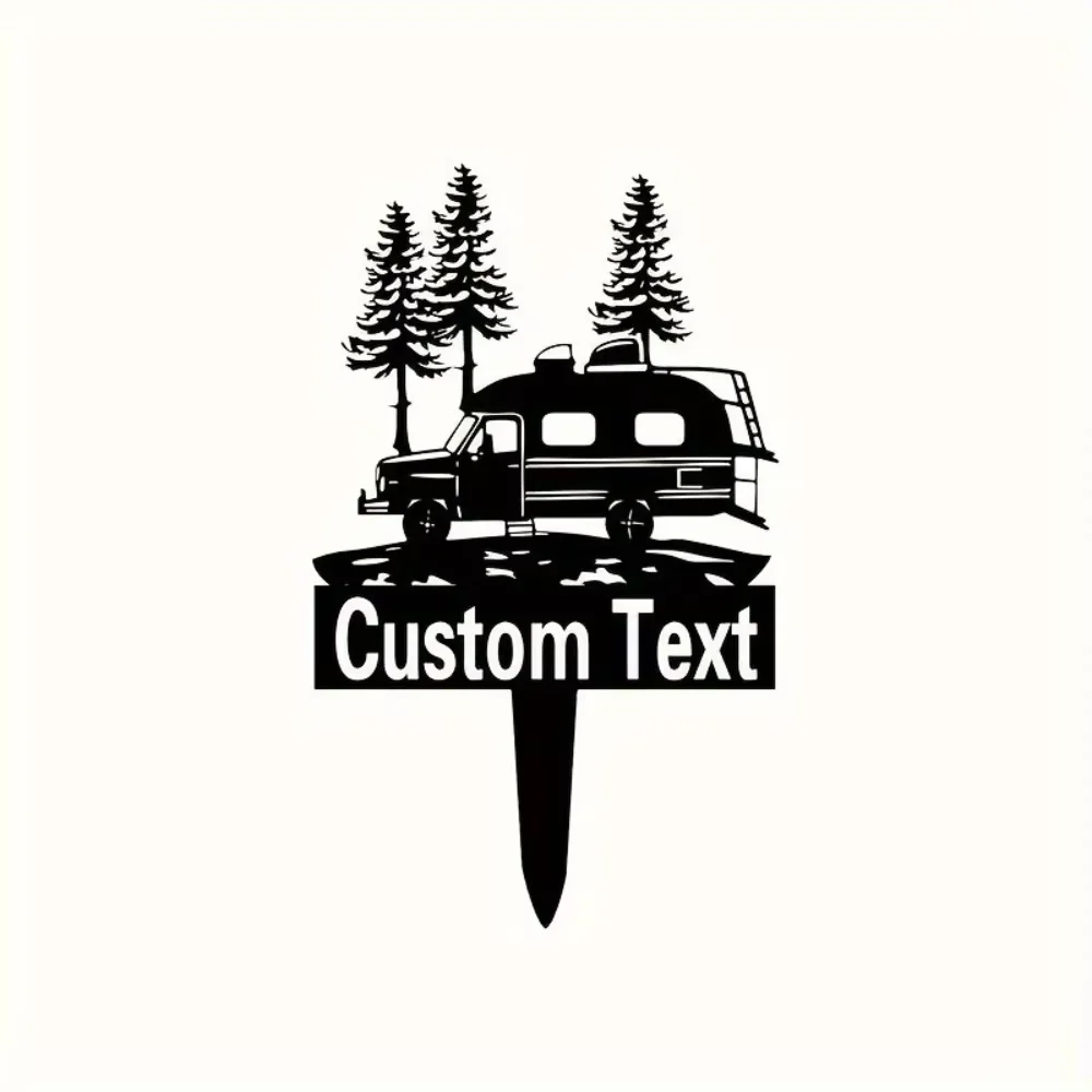 Exclusive Custom Bohemian Metal Wall Sticker. Camper Pine Trees, Camping - Travel Theme. Ideal Party Decor Wall Sculpture Sign.