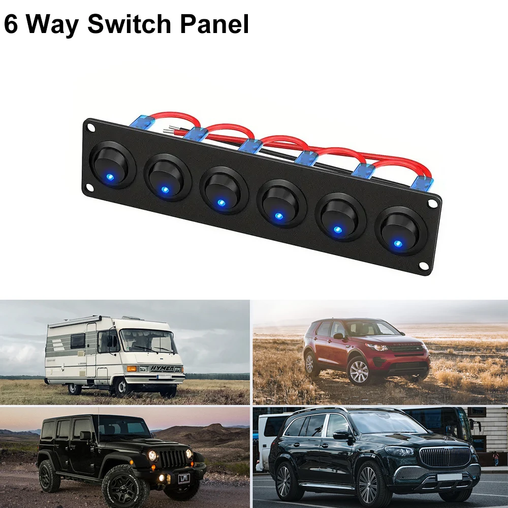 6 Way Switch Panel SPST 12V 20A Rocker Toggle Switch Panel 3 Pins Waterproof Toggle Switch Panel for RV Car Truck Marine